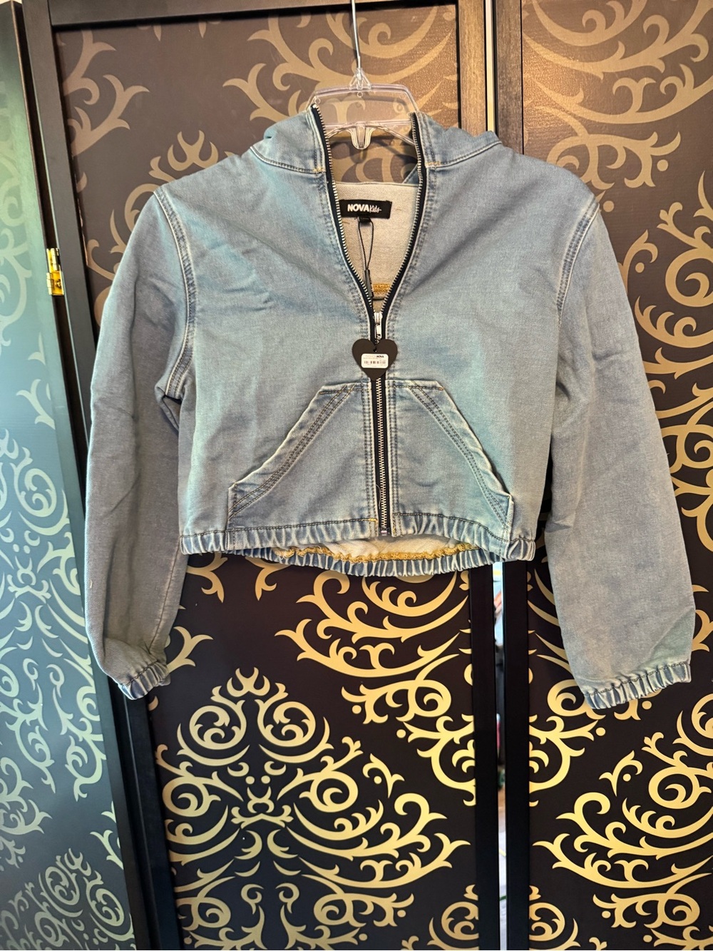 Fashion Nova Light Blue Cropped Denim Hoodie Jacket